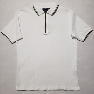 Guess Polo Shirt White Mens Small Waffle 100% Cotton Logo Fitted Short Sleeve